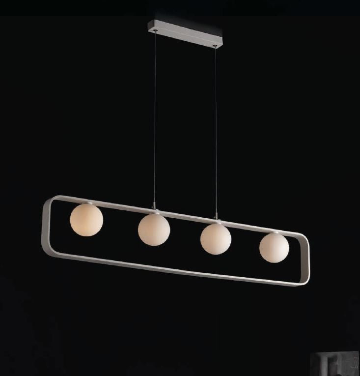 Sospensione 4 luci struttura metallo bianco sfere vetro opale 4XG9 non incl. ROXY