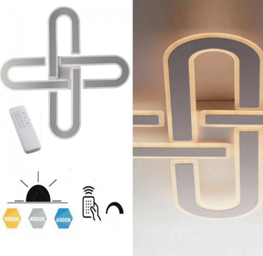 Plafoniera LED forme geometriche in alluminio bianco diffusore acrilico satinato c/telecomando 66W 3300LM CCT OBSESSION-PL50