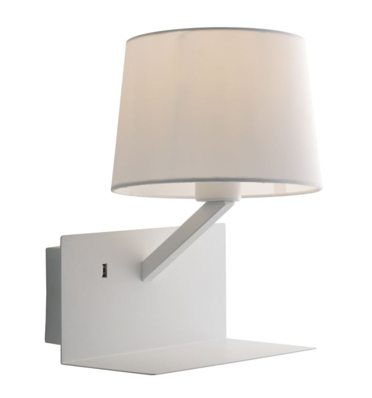Applique metallo bianco o grigio paralume tessuto 1XE27 non incl. + presa USB 2A CIAK