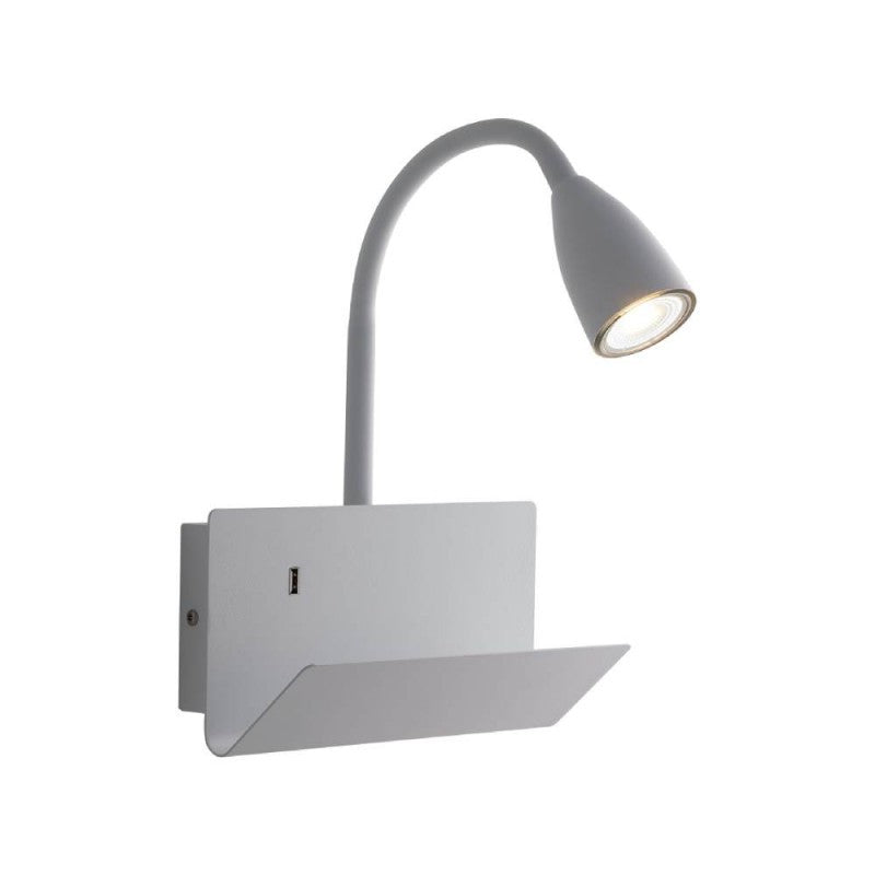 Applique flessibile metallo bianco-nero-verde e fango + presa USB 2A reggilibro 1XGU10 non incl.GULP