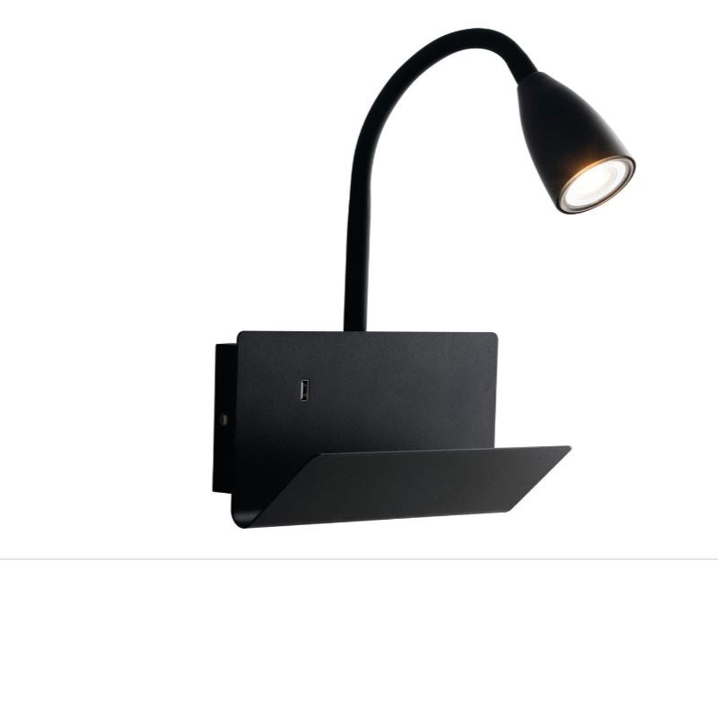 Applique flessibile metallo bianco-nero-verde e fango + presa USB 2A reggilibro 1XGU10 non incl.GULP