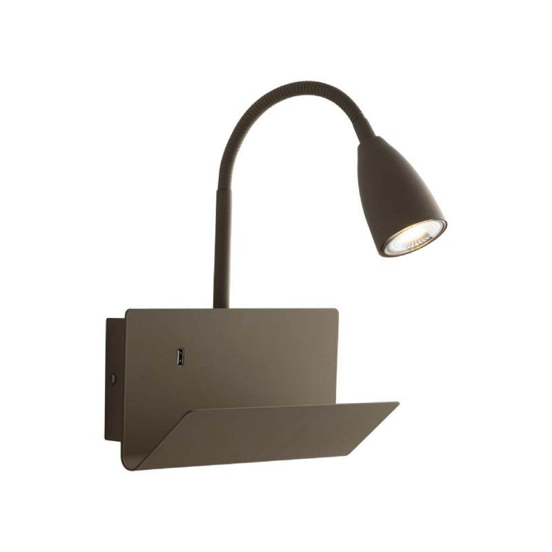 Applique flessibile metallo bianco-nero-verde e fango + presa USB 2A reggilibro 1XGU10 non incl.GULP