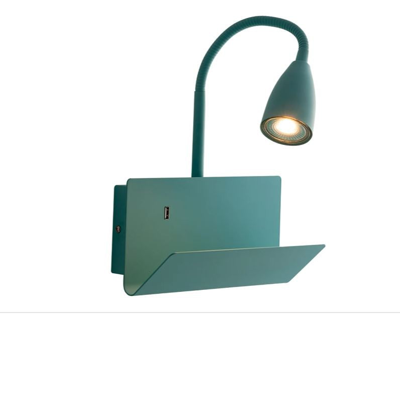 Applique flessibile metallo bianco-nero-verde e fango + presa USB 2A reggilibro 1XGU10 non incl.GULP
