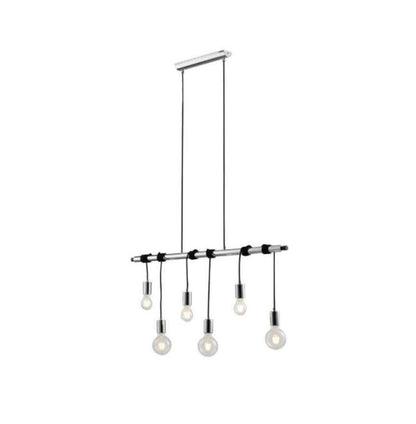 Sospensione 6 luci in metallo cromato cavo in tessuto nero 6XE27 non incl. ADMIRAL