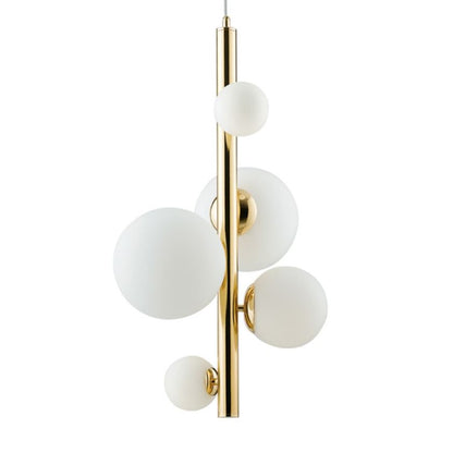 Sospensione 5 luci sfera vetro opale struttura oro lucido 5XG9 non incl. HERA