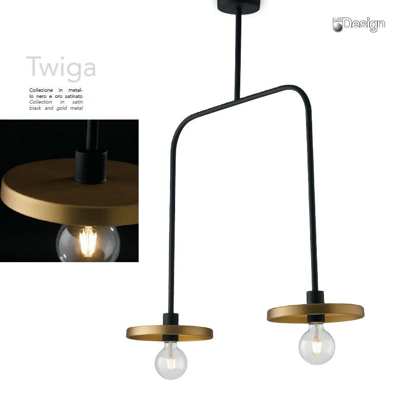 Sospensione 2 luci in metallo oro-nero circolare 2XE27 non incl. TWIGA