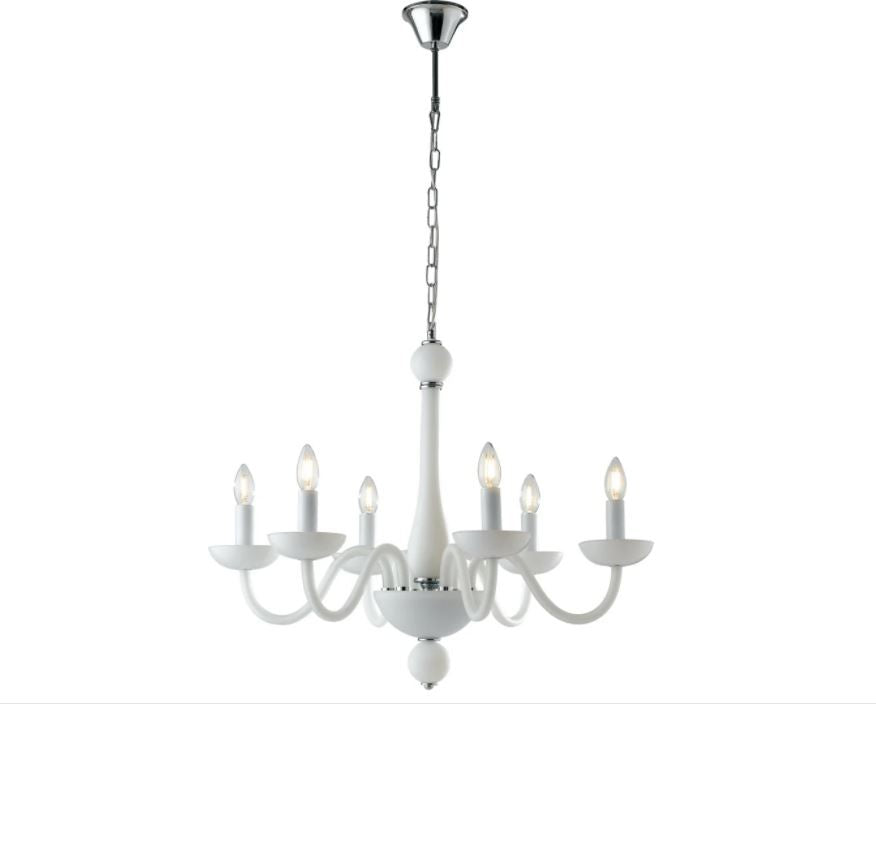 Sospensione 6 luci in vetro soffiato nero o bianco struttura cromo 6XE14 non incl. ALFIERE