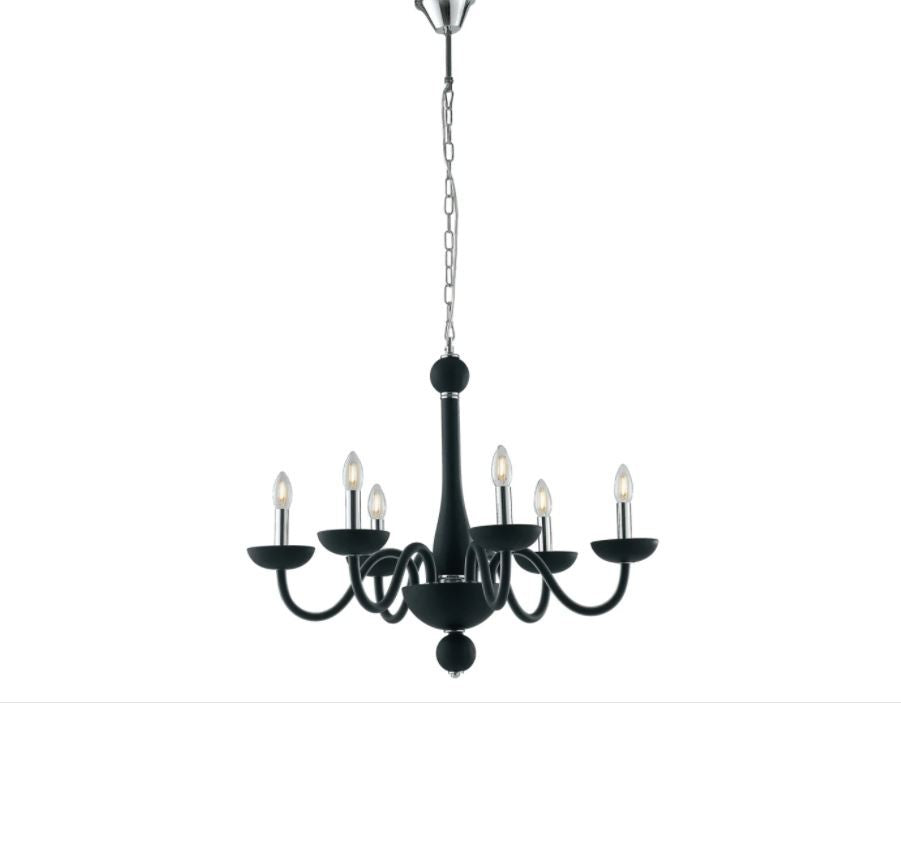 Sospensione 6 luci in vetro soffiato nero o bianco struttura cromo 6XE14 non incl. ALFIERE