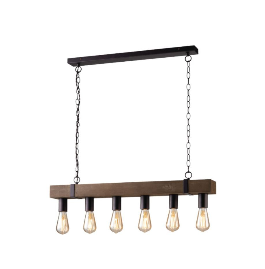 Sospensione 6 luci struttura in legno finiture metallo nero 6XE27 non inc. TEXAS