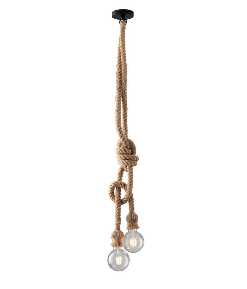 Sospensione 2 luci metallo nero cavi corda canapa naturale 2XE27 non incl. ROPE