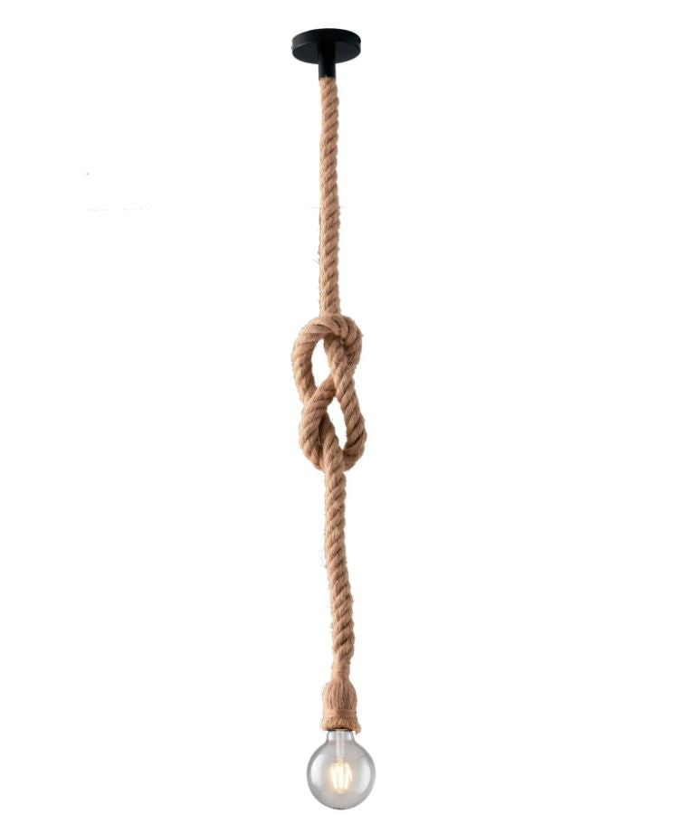 Sospensione metallo nero cavi corda canapa naturale 1XE27 non incl. ROPE