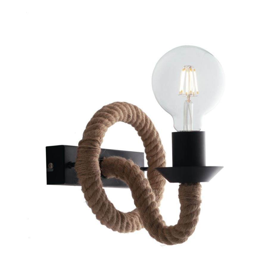 Applique metallo nero cavi corda canapa naturale 1XE27 non incl. ROPE