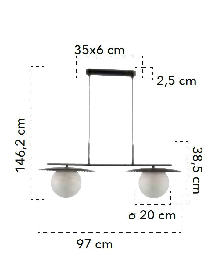 Sospensione 2 sfere in vetro opale struttura in metallo oro satinato-nero opaco 2XE27 CHAPLIN