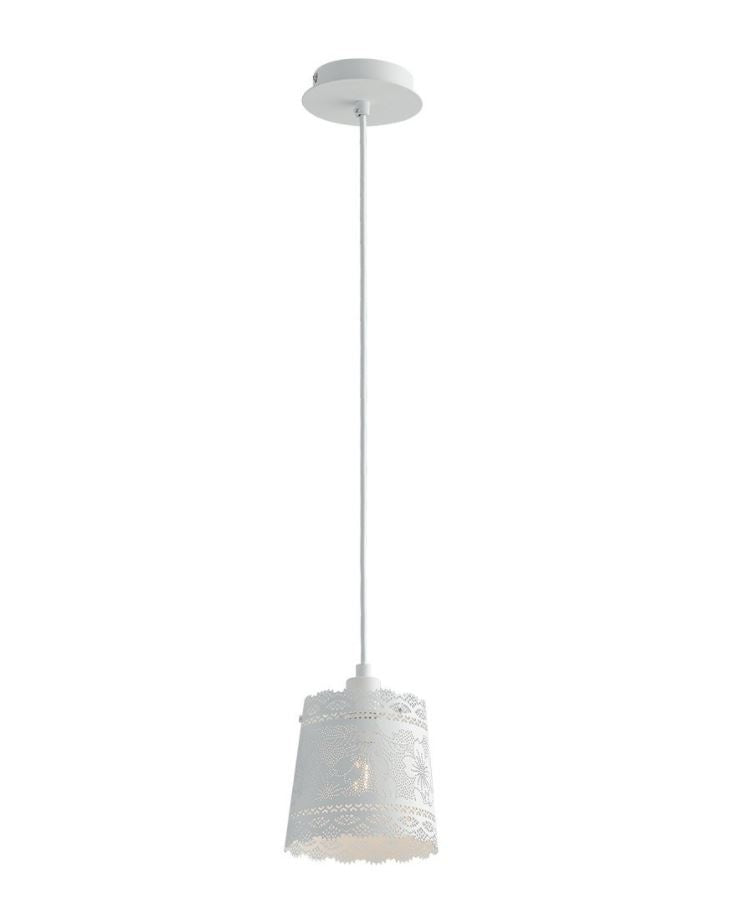 Sospensione metallo bianco paralume bianco forato 1XE14 non incl. D.14cm CLUNY