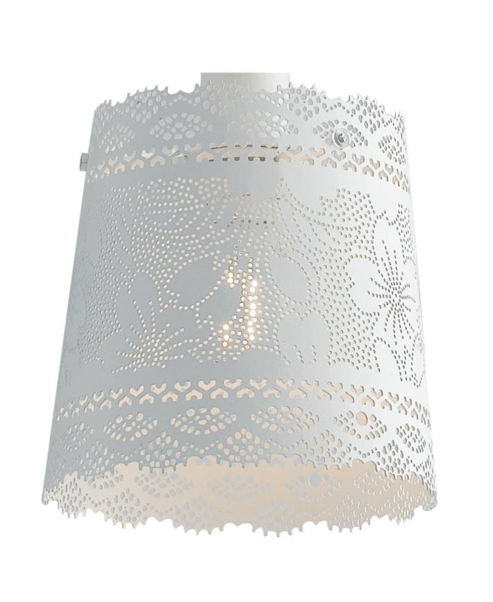 Sospensione metallo bianco paralume bianco forato 1XE14 non incl. D.14cm CLUNY