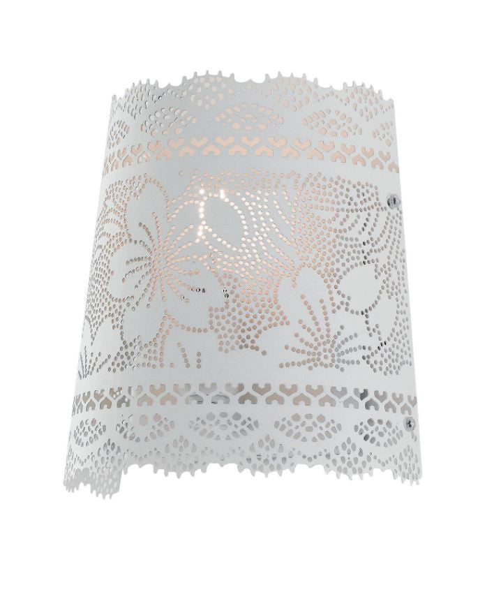Applique da Parete CLUNY – Metallo Bianco Forato con Motivo Floreale Stile Shabby Chic | 1xE14