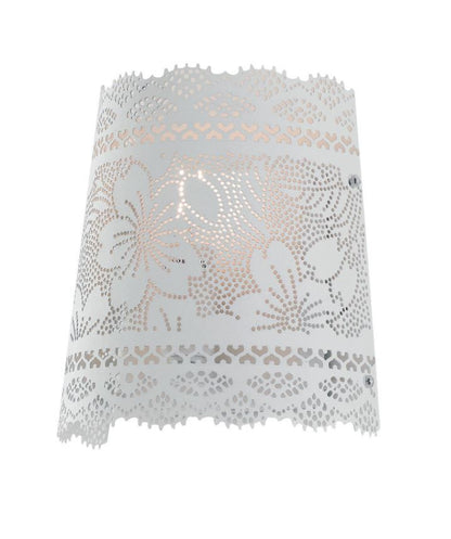 Applique da Parete CLUNY – Metallo Bianco Forato con Motivo Floreale Stile Shabby Chic | 1xE14