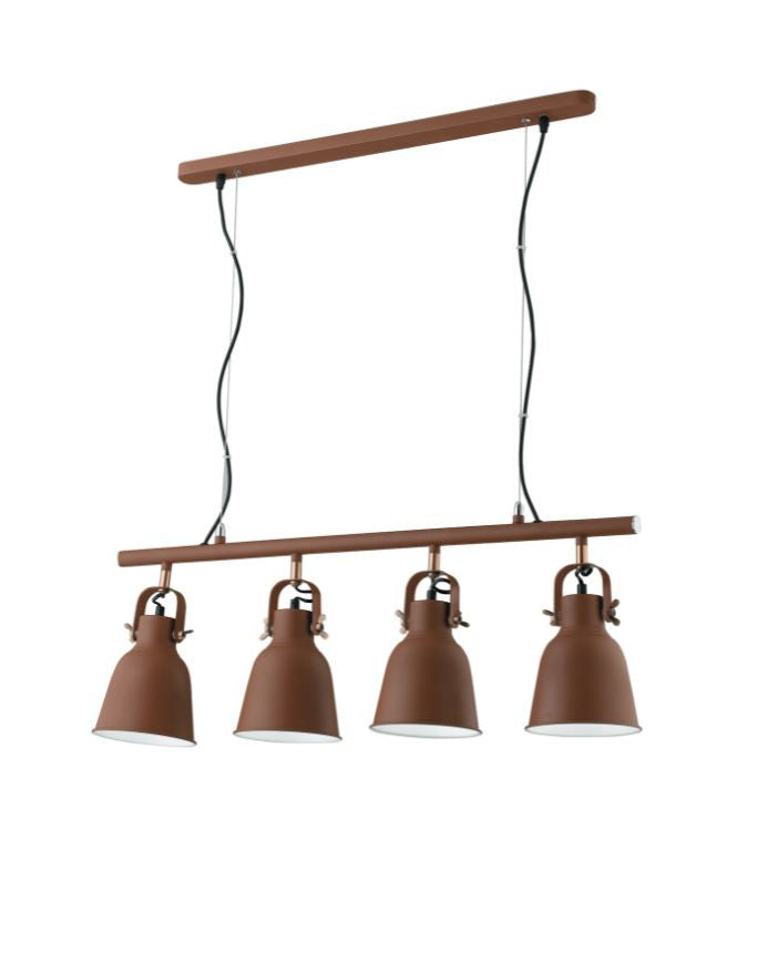 Sospensione 4 luci metallo corten interno bianco rifiniture rame 4XE27 spot orientabili non incl. LEGEND