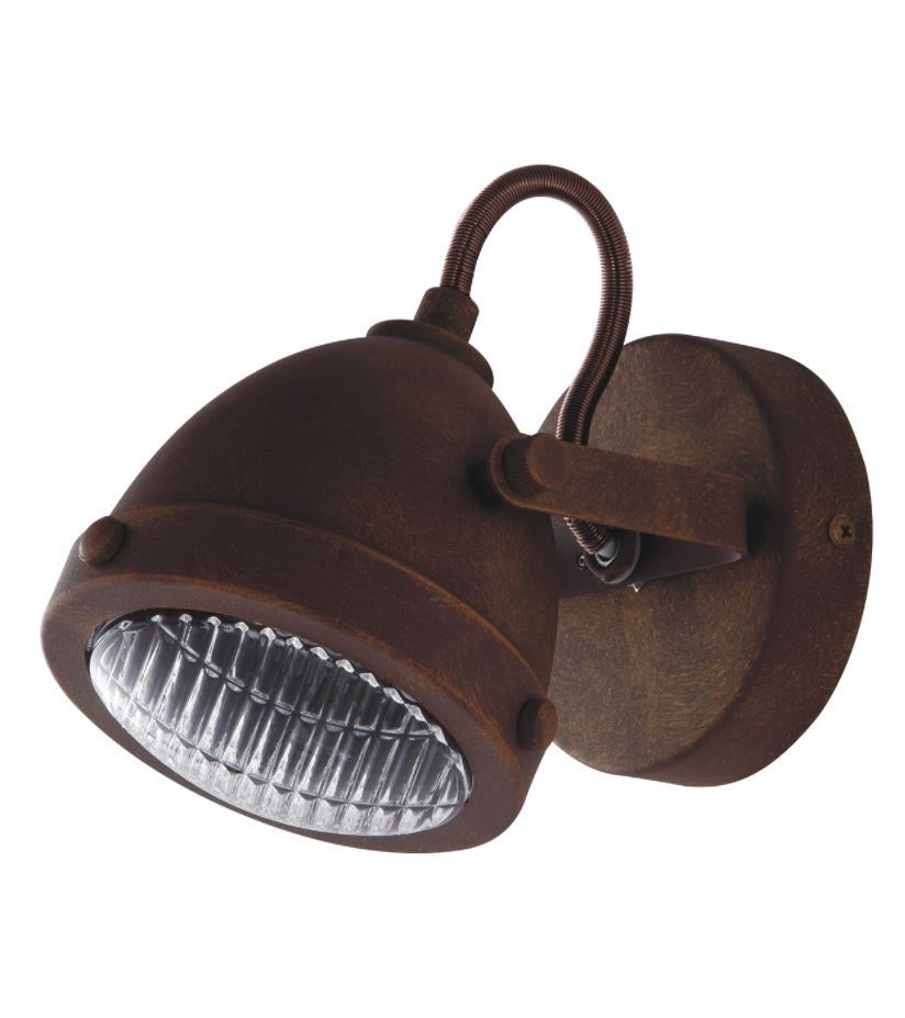 Applique metallo ruggine diffusore vetro trasparente spot orientabile 1XGU10 non incl. HABANA