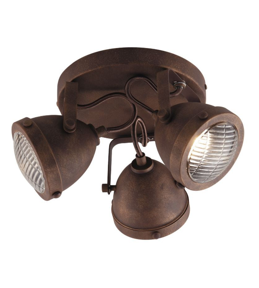 Plafoniera 3 luci metallo ruggine diffusore vetro trasparente spot orientabile 3XGU10 non incl. HABANA