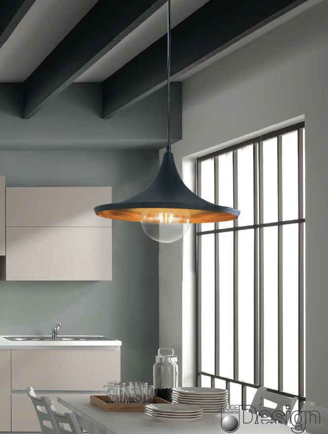 Sospensione metallo nero con interno oro 1XE27 non incl. D.35cm BRODWAY