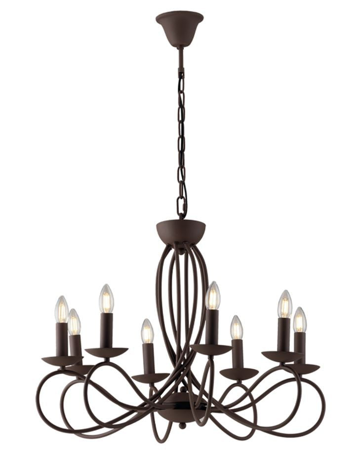 Lampadario GINEVRA 8 Luci – Metallo Finitura Corten | Stile Classico-Rustico | 8xE14 | Luce Ambiente Design
