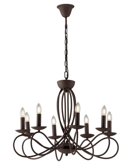 Lampadario GINEVRA 8 Luci – Metallo Finitura Corten | Stile Classico-Rustico | 8xE14 | Luce Ambiente Design