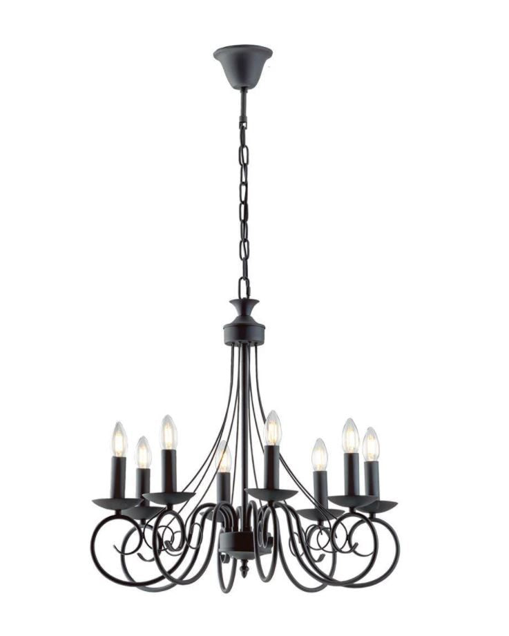 Sospensione rustica 8 luci forme arricciate metallo antracite 8XE14 non incl. BEATRICE