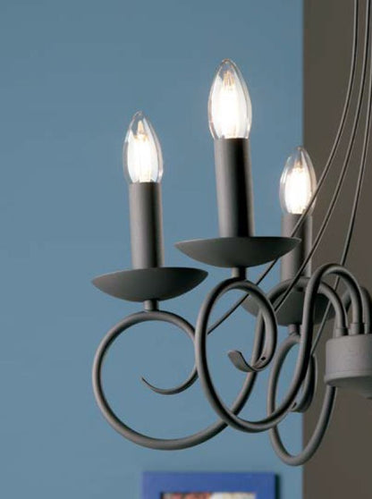 Sospensione rustica 8 luci forme arricciate metallo antracite 8XE14 non incl. BEATRICE