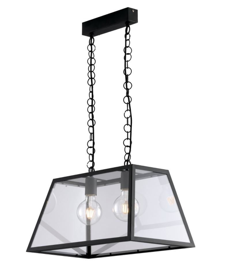 Sospensione 2 luci metallo nero diffusore vetro temperato 2XE27 non incl. LEXINGTON