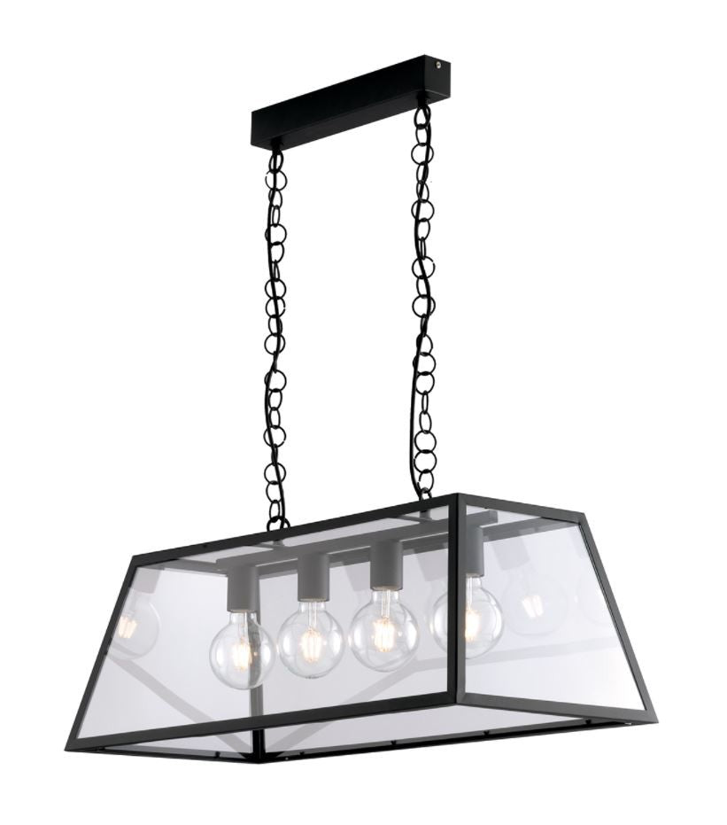 Sospensione 4 luci metallo nero diffusore vetro temperato 4XE27 non incl. LEXINGTON