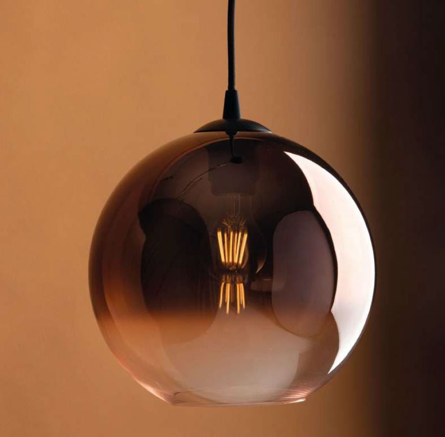 Sospensione sfera in vetro sfumato rame-oro struttura metallo nero 1XE27 non incl. d.25cm MARTE-S25