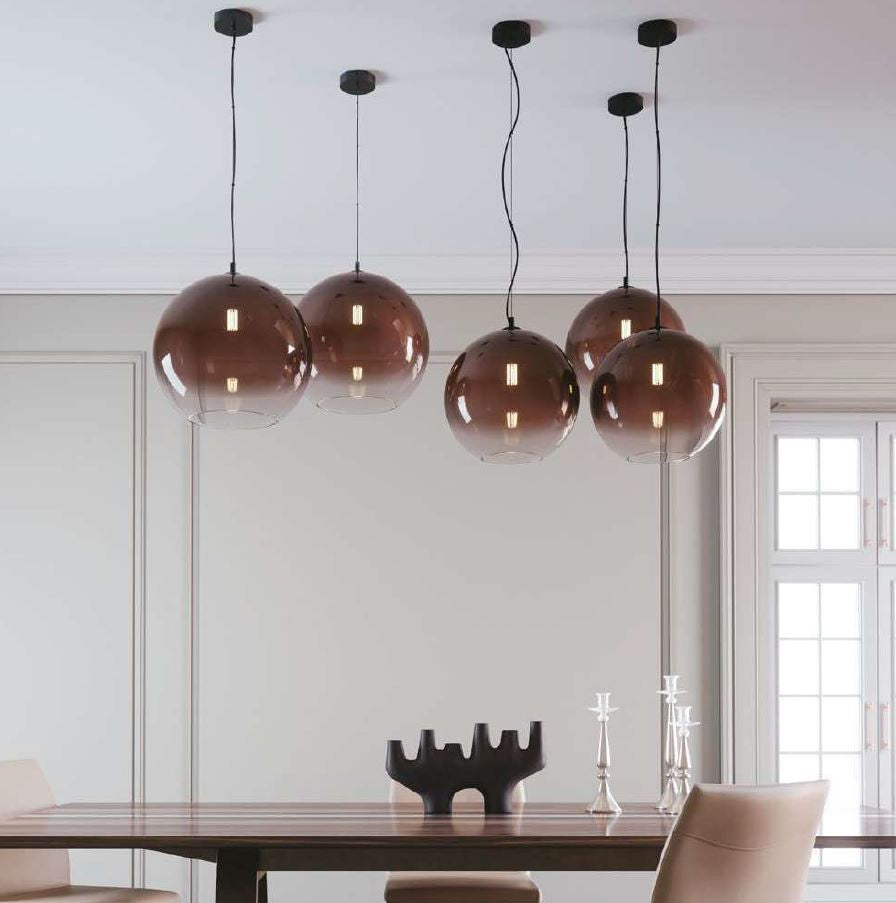 Sospensione sfera in vetro sfumato rame-oro struttura metallo nero 1XE27 non incl. d.35cm MARTE-S35