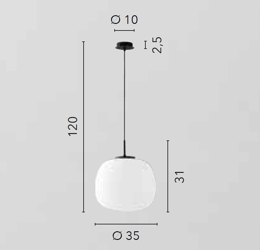 Sospensione vetro opale struttura nero opaco D.35cm 1XE27 non incl. TOLOMEO