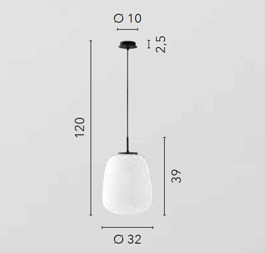 Sospensione vetro opale struttura nero opaco D.32cm 1XE27 non incl. TOLOMEO