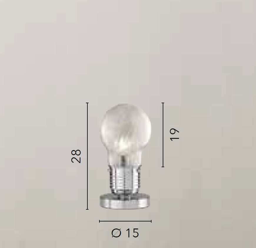 Klosz szklany w kształcie żarówki, wewnątrz druty aluminiowe, 1x E14, brak w zestawie, śr. 15 cm. ŻARÓWKA