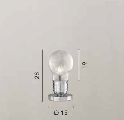Klosz szklany w kształcie żarówki, wewnątrz druty aluminiowe, 1x E14, brak w zestawie, śr. 15 cm. ŻARÓWKA