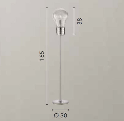 Lampa podłogowa szklana, kształt żarówki, wewnątrz druty aluminiowe 1xE27 brak w zestawie ŻARÓWKA