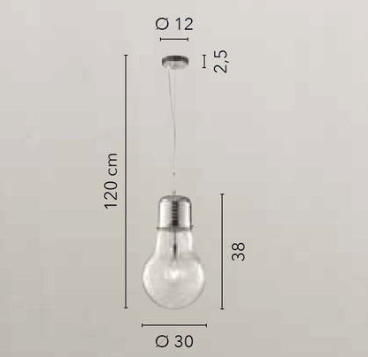 Sospensione LAMPADINA D.30 – Vetro Trasparente a Forma di Lampadina con Fili in Alluminio | 1xE27 | Stile Vintage