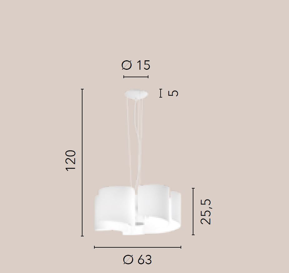 Sospensione 5 luci vetro curvo oro-argento struttura in alluminio 5XE27 non incl. IMAGINE
