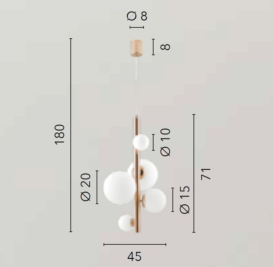 Sospensione 5 luci sfera vetro opale struttura oro lucido 5XG9 non incl. HERA