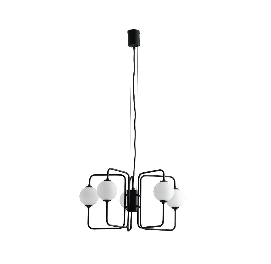 Sospensione 5 luci in metallo nero sfere vetro opale 5XG9 non incl. NEUTRON