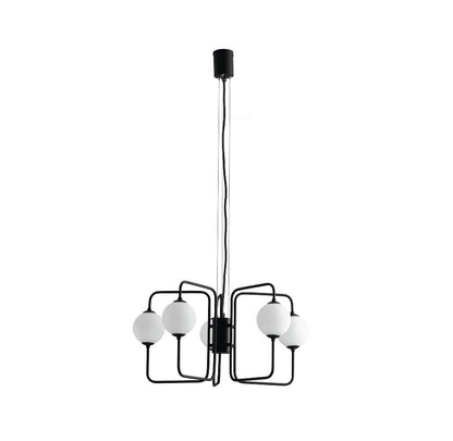 Sospensione 5 luci in metallo nero sfere vetro opale 5XG9 non incl. NEUTRON