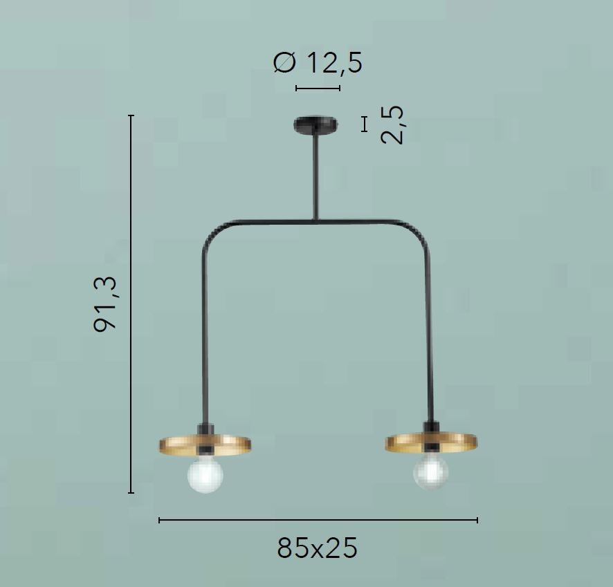 Sospensione 2 luci in metallo oro-nero circolare 2XE27 non incl. TWIGA