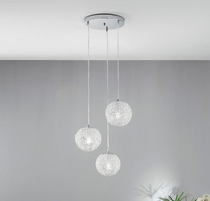 Suspensie sferă aluminiu crom cu cristale K9 D.40cm 3xE27 neincl. ASTRA