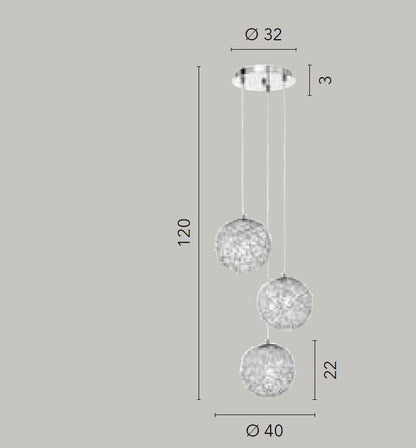 Suspensie sferă aluminiu crom cu cristale K9 D.40cm 3xE27 neincl. ASTRA