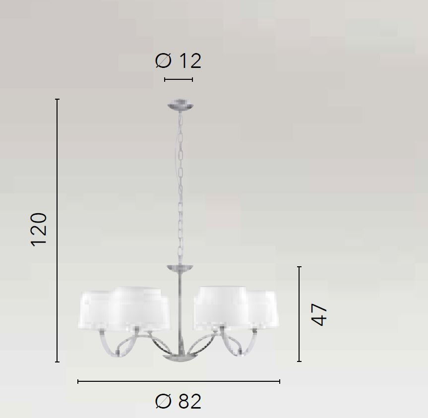Sospensione 6 luci struttura metallo cromato paralumi tessuto bianco 6XE27 non incl. ASTORIA