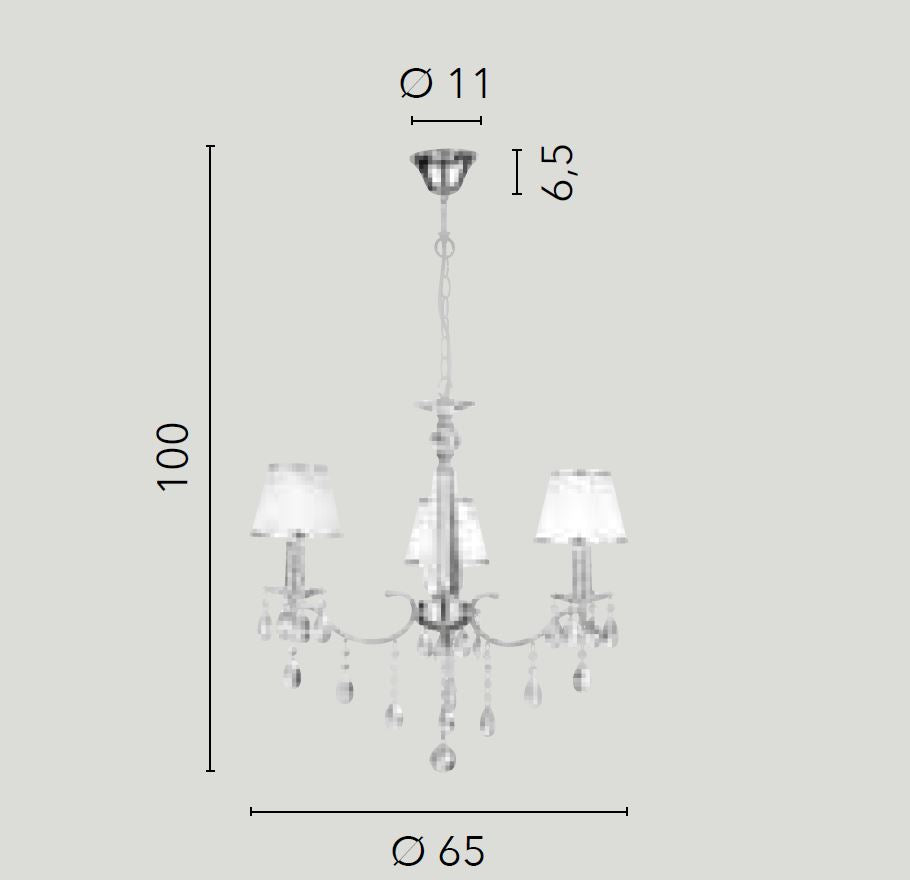Sospensione 3 luci struttura metallo cromo cristalli K9 paralumi polivinilico glitter floreale 3XE14 non incl. BOEME