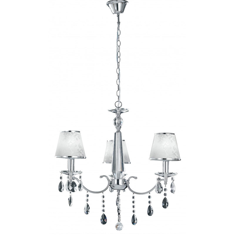 Sospensione 3 luci struttura metallo cromo cristalli K9 paralumi polivinilico glitter floreale 3XE14 non incl. BOEME