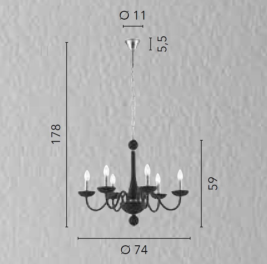 Sospensione 6 luci in vetro soffiato nero o bianco struttura cromo 6XE14 non incl. ALFIERE